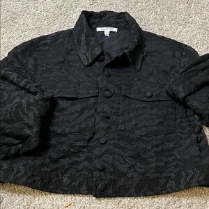 Good American Black Sheer Burn Out Camouflage Crop Top Jacket Size 2